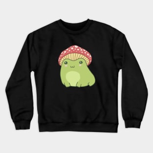 Cute Green Frog in Toadstool Hat, Chubby Cottagecore Aesthetic Frogge Crewneck Sweatshirt